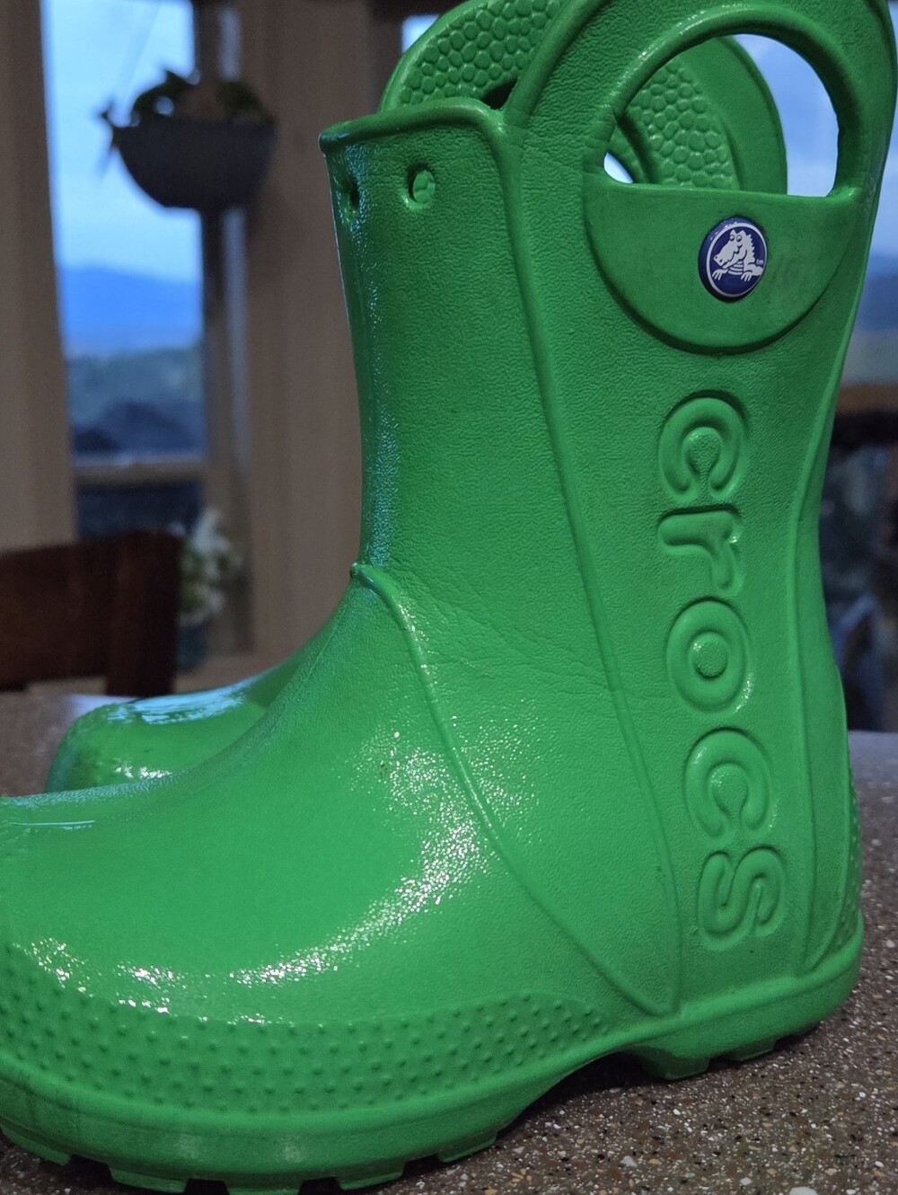 CROCS Kids Bright Green Waterproof Rain Boots with Easy Handles